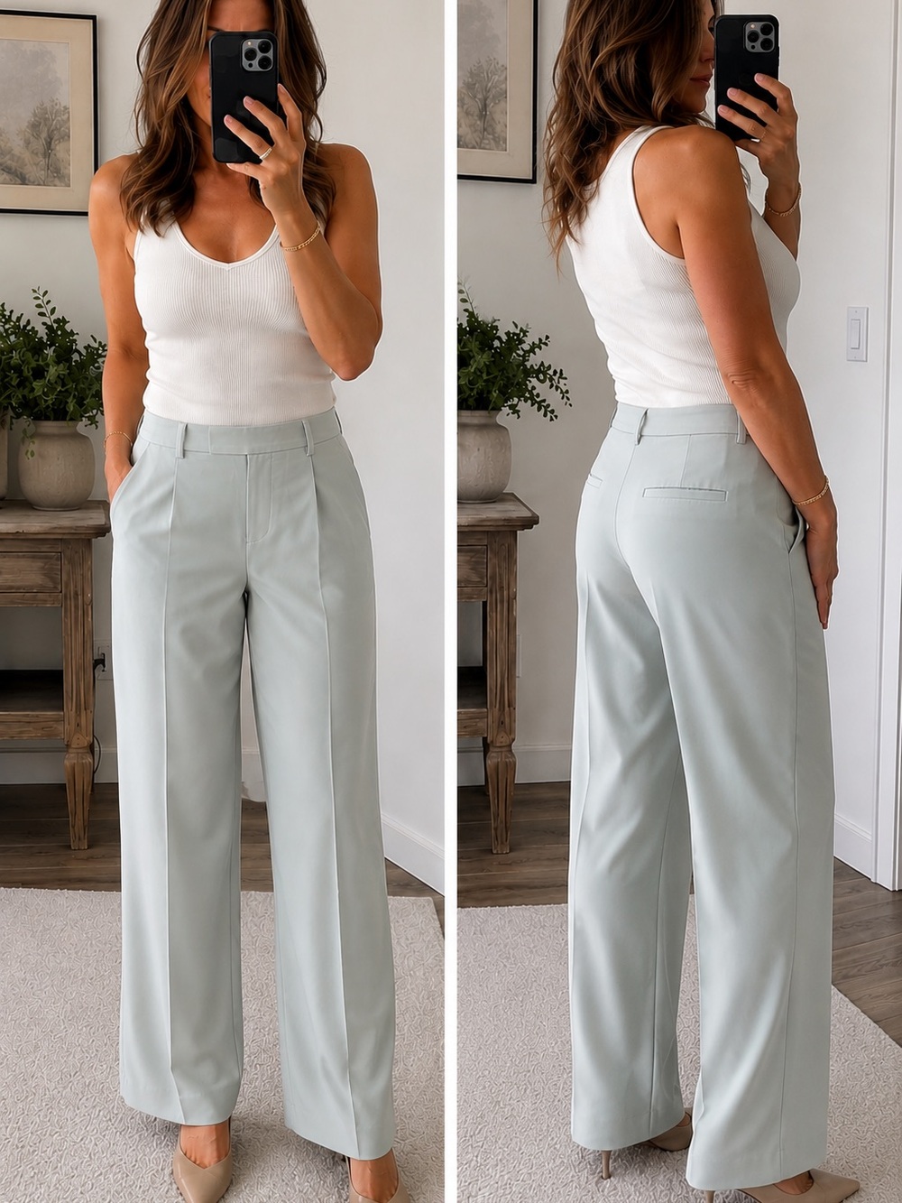 NWT Express Editor Relaxed Trouser Mid Rise Pants Light Sage Green Size 8 Short
